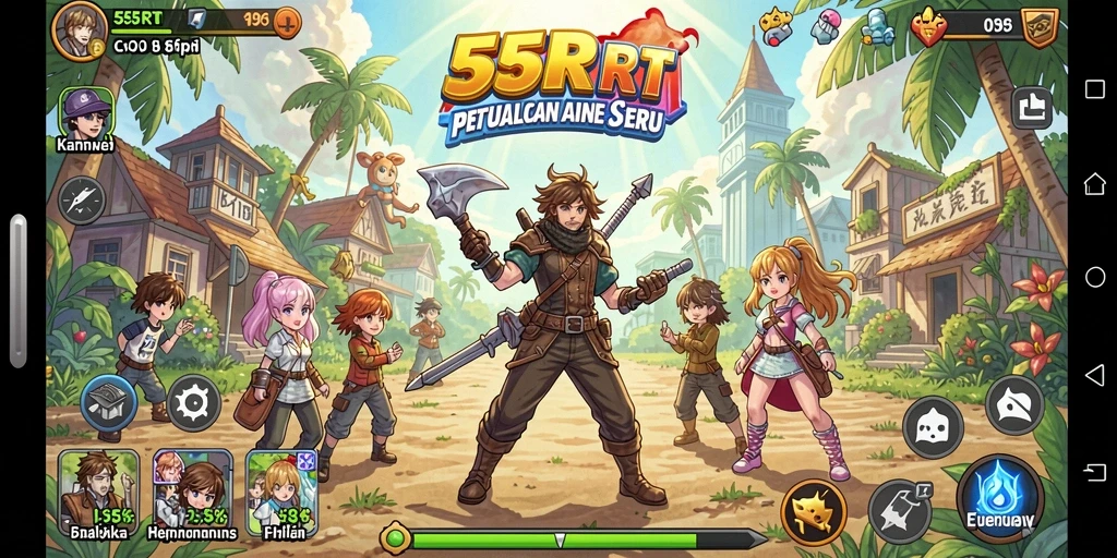 Tampilan gameplay 55RT yang mendebarkan dan penuh aksi anime.
