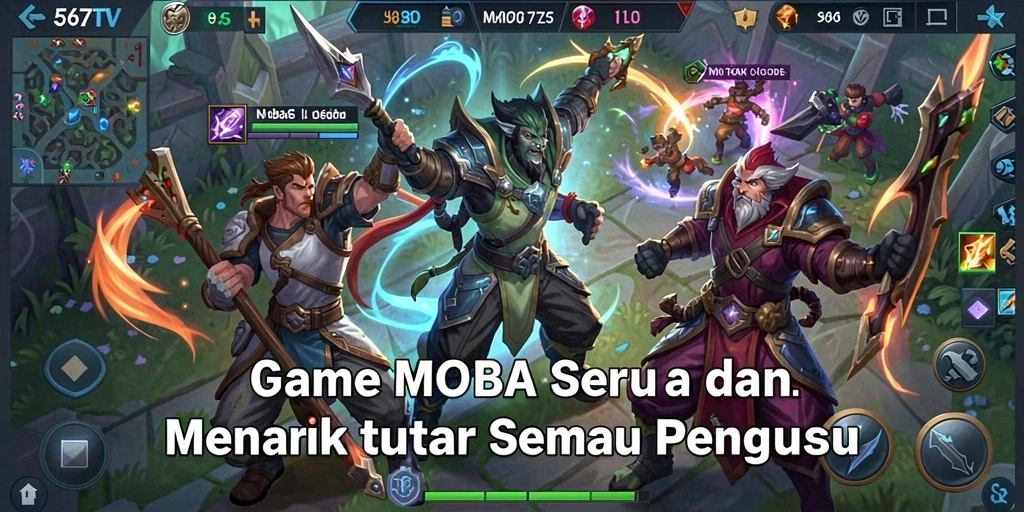 Ilustrasi gameplay seru dari 567TV dengan aksi MOBA yang mendebarkan.