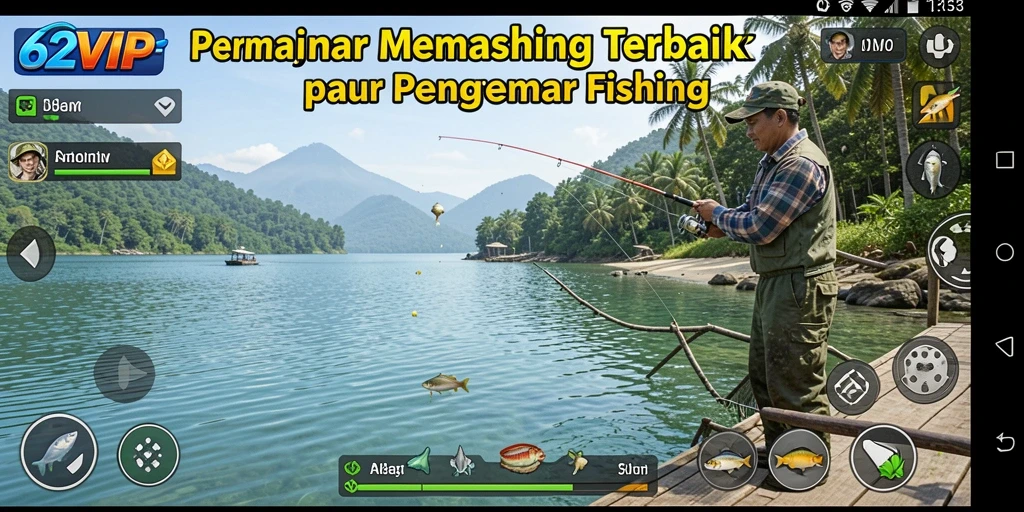 Screenshot gameplay 62VIP dengan aksi memancing yang seru.