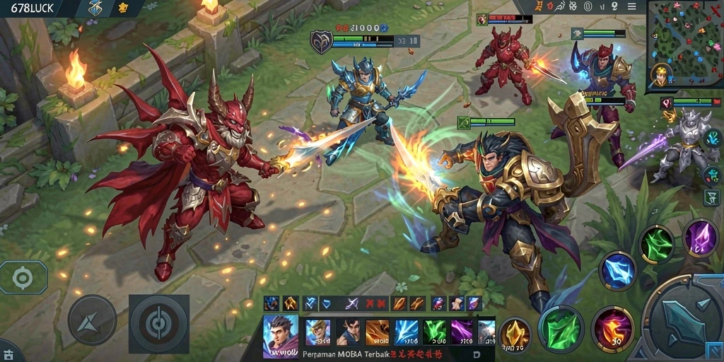 Screenshot utama 678LUCK menampilkan pertarungan seru antara karakter di arena.