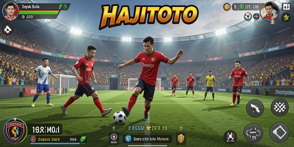Tampilan gameplay menyerupai pertandingan sepak bola nyata.