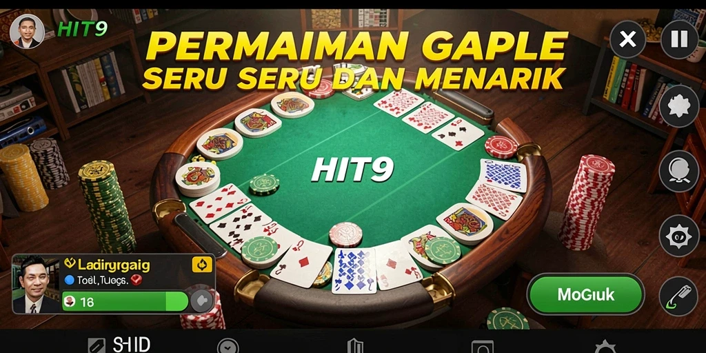 Screenshot gameplay HIT9 menampilkan pemain yang asyik bermain Gaple.