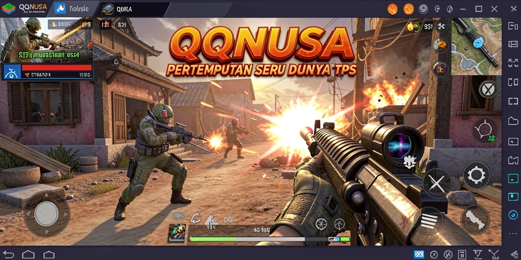 Tampilan gameplay seru dalam QQNUSA dengan aksi tembak-menembak.