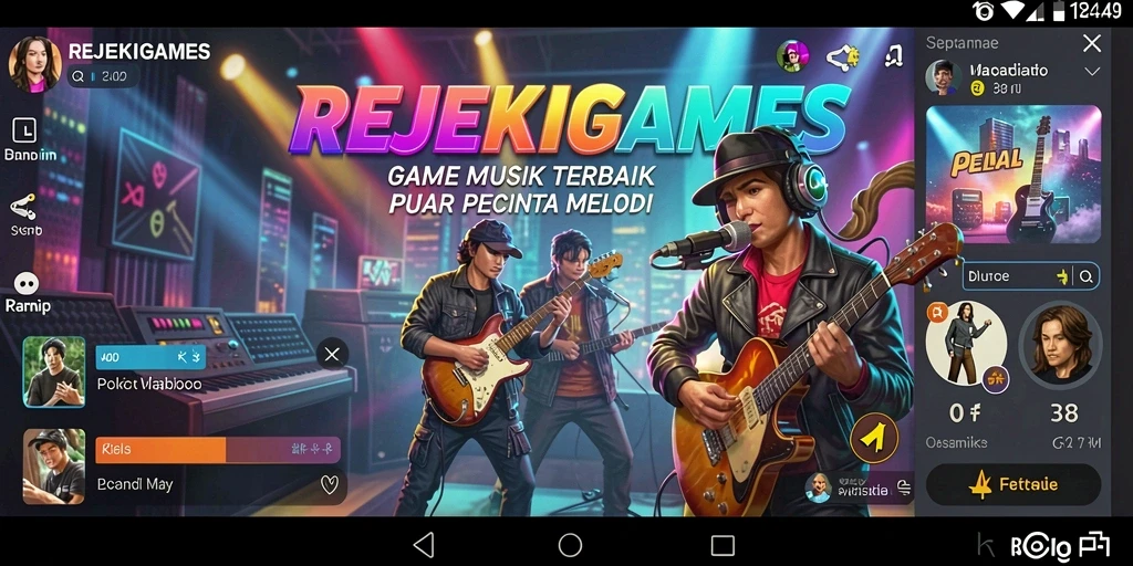 Tampilan gameplay seru dari REJEKIGAMES dengan lagu-lagu favorit.